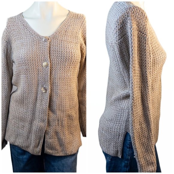 Peruvian Connection Small Cardigan Beige Knit Button Front Long Sleeve Sweater - Picture 1 of 10